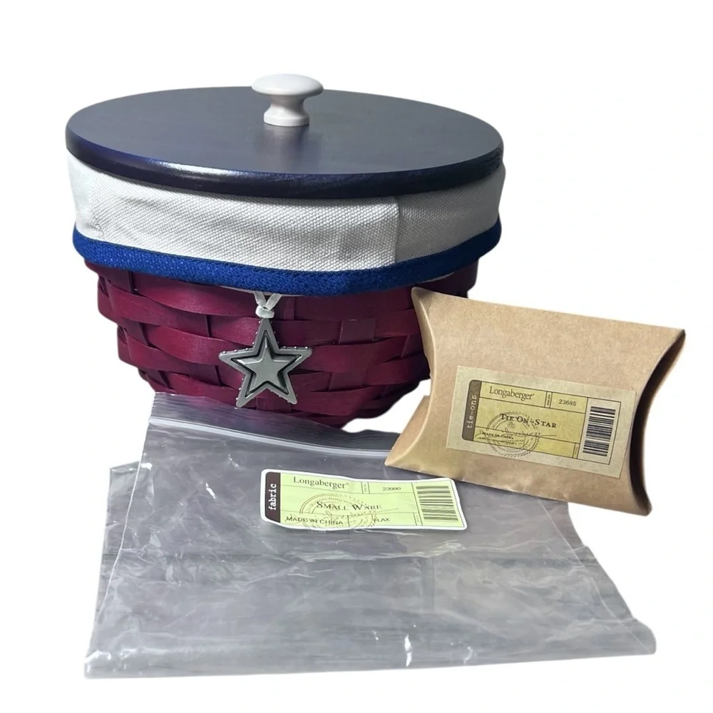 Longaberger NEW 2011 Americana Small Ware Basket Combo set Patriotic Star tie-on